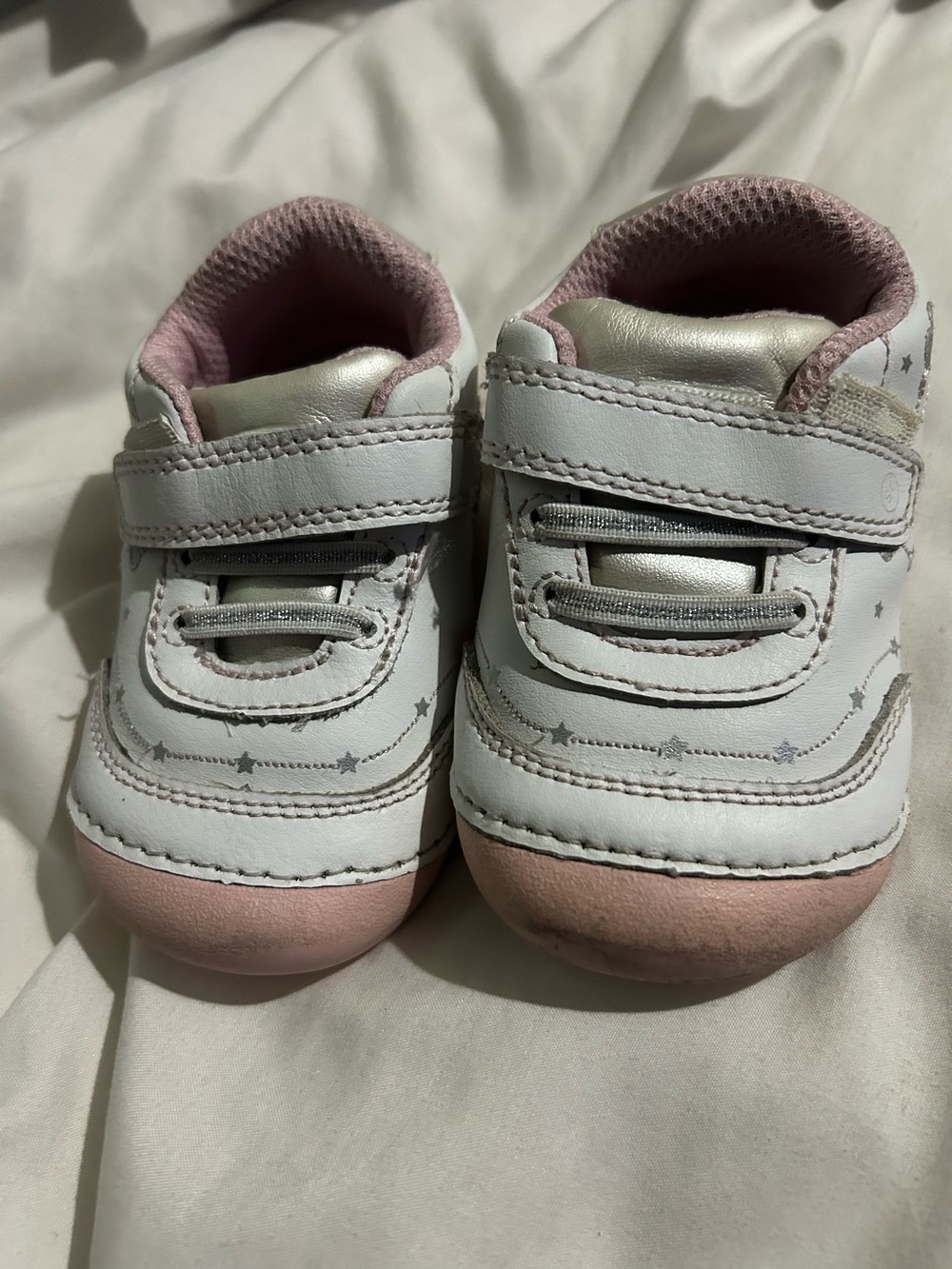 Stride Rite White and Pink Baby Shoes with Stars - Lightweight Velcro Closure
